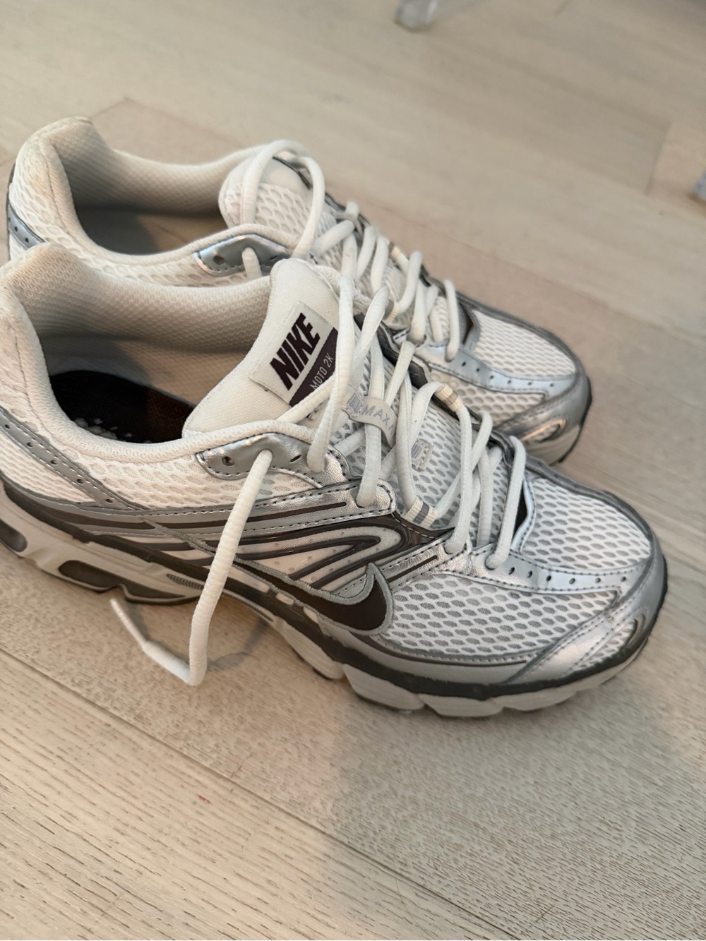 2K Moto Nike Women's White and Silver Mesh Running Shoes